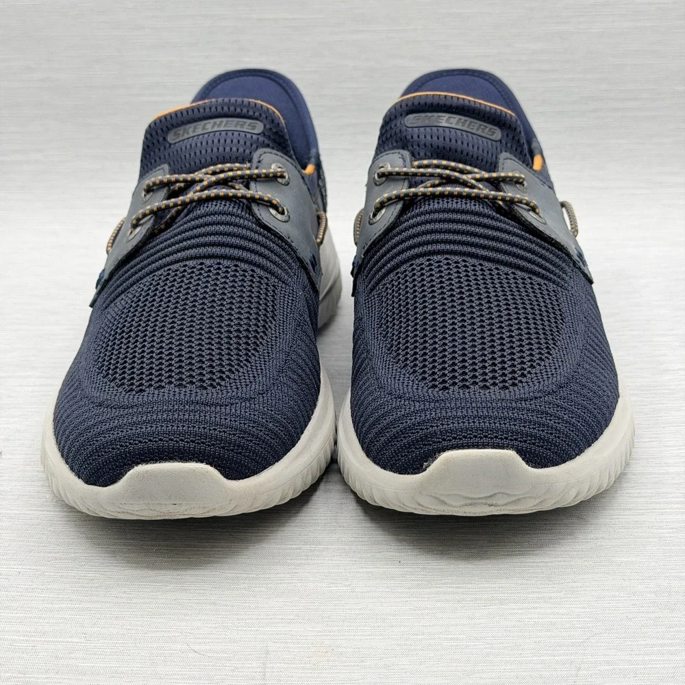 Skechers Slip Ins Men's 9.5 Navy Blue Loafers Hands Free Walking Delson 3 210606